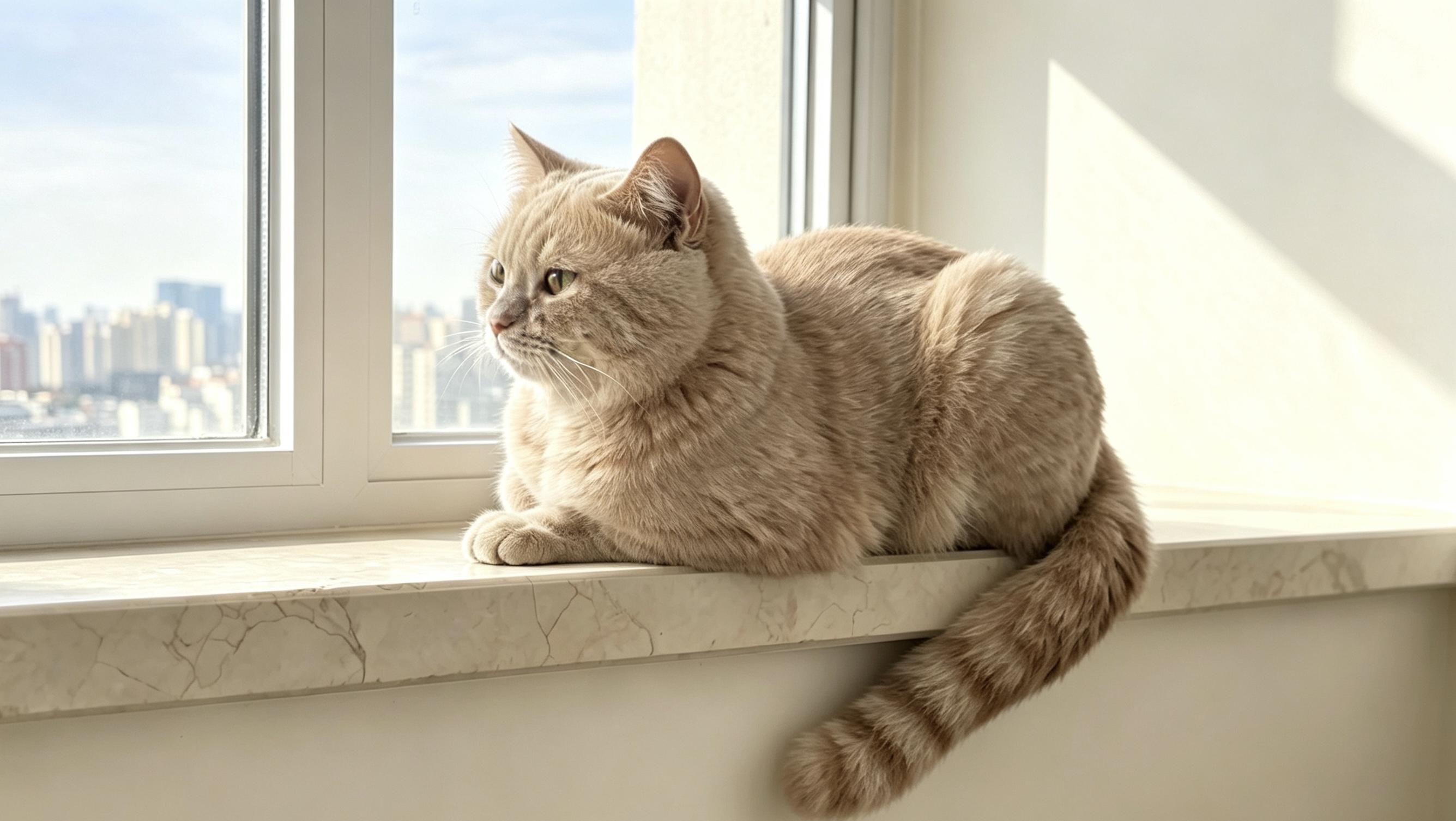 A cat resting on a sunny windowsill at home